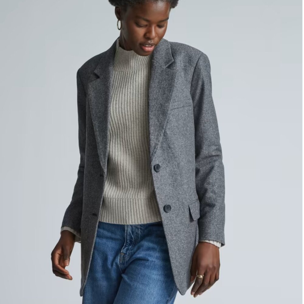 Everlane Italian Wool Oversized Blazer Grey Herringbone Size 6